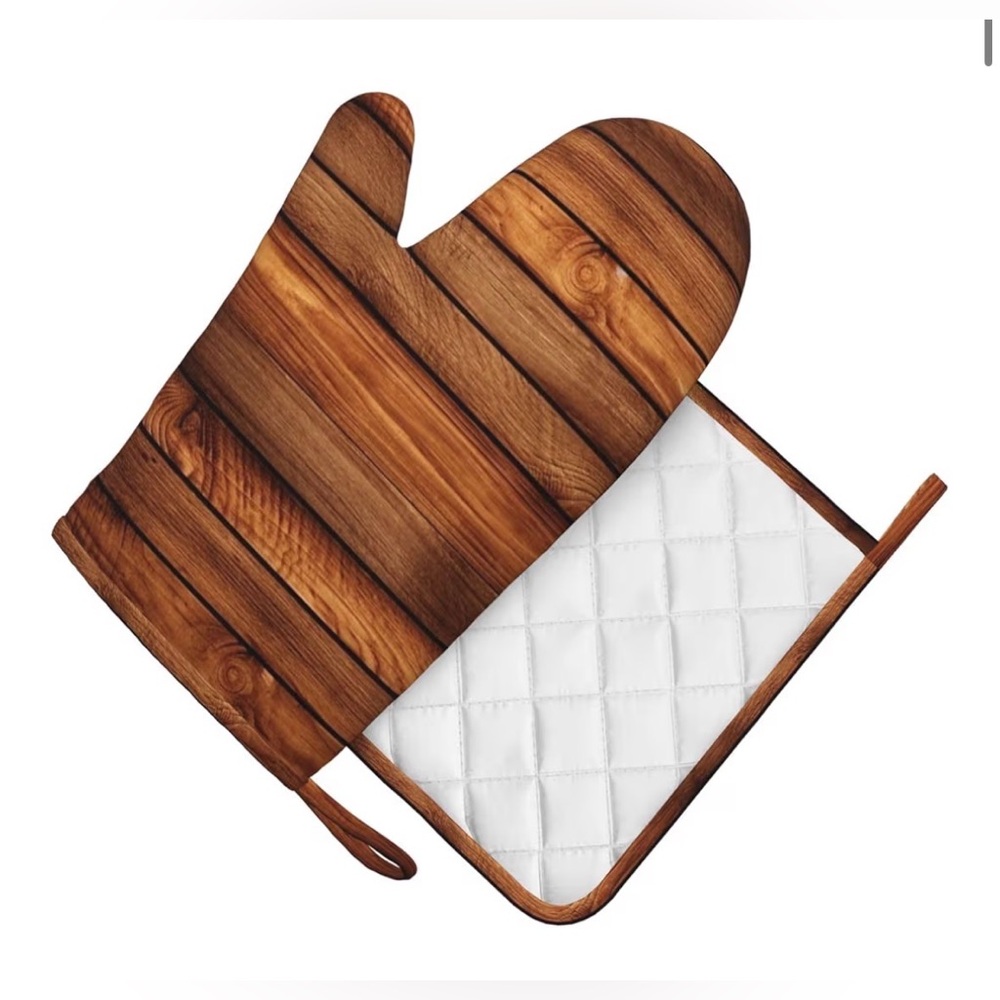Wooden Pattern Oven Mitt and Pot Holder Set - Picture 3 of 10